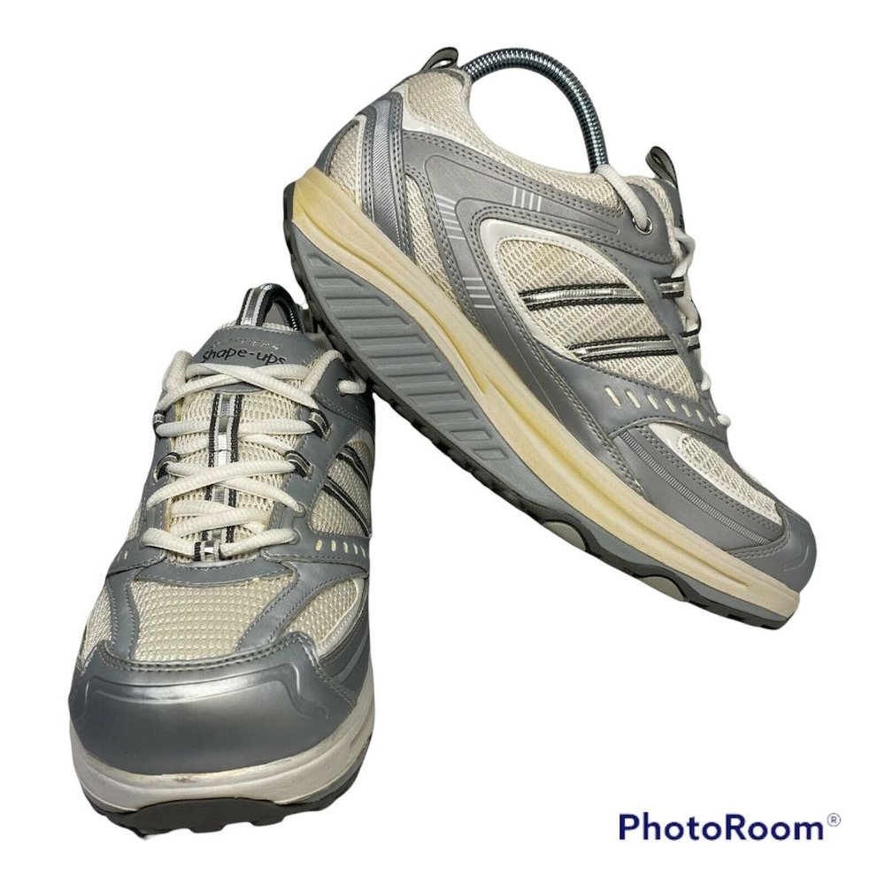 SKECHERS Shape Ups Womens Shoes Size 10 White/Sliver/Grey 11814 Toning Walking